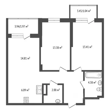 2-к кв. Тюменская область, Тюмень ул. Андрея Кореневского, 5 (63.48 м)