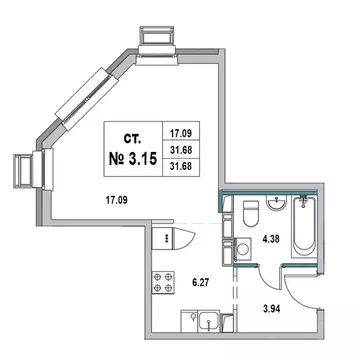Студия Ленинградская область, Выборг ул. 2-я Южная, 4 (31.68 м)