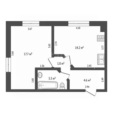 1-к кв. Ростовская область, Батайск ул. Шмидта, 121 (40.8 м)