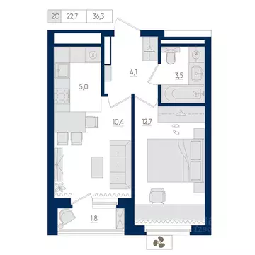 2-к кв. Башкортостан, Уфа бул. Яркий (36.3 м)