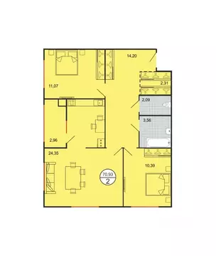 2-к кв. Ставропольский край, Ставрополь № 15 мкр,  (71.19 м)