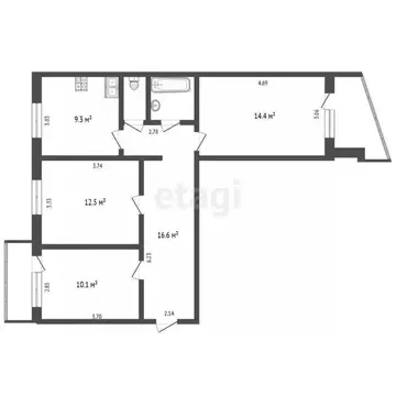 3-к кв. Вологодская область, Череповец ул. Партизана Окинина, 12 (67.6 ...