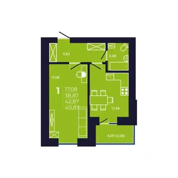 1-к кв. Башкортостан, Уфа ул. Михаила Зайцева, 8 (40.87 м)