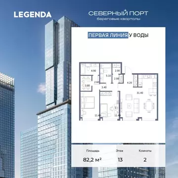 2-к кв. Москва Северный порт жилой комплекс (82.2 м)