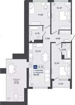 3-к кв. Тюменская область, Тюмень ул. Алексея Сергиенко, 1 (75.75 м)