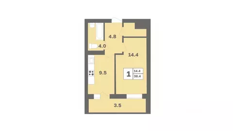 1-к кв. Башкортостан, Уфа Дагестанская ул., лит12 (38.4 м)