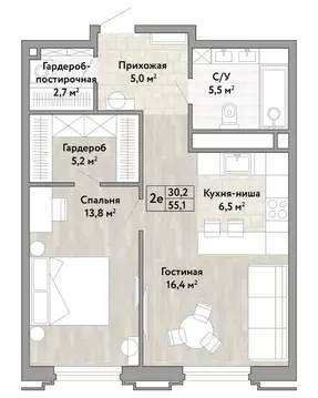2-к кв. Хабаровский край, Хабаровск ул. Нагишкина, 3 (55.1 м)