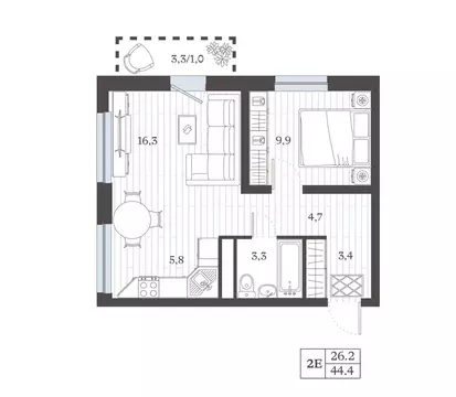 2-к кв. Дагестан, Дербент ул. Сальмана (44.41 м)