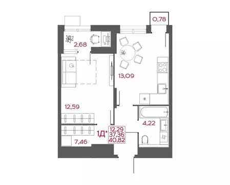 1-к кв. Пензенская область, Пенза Форт жилой комплекс (40.82 м)