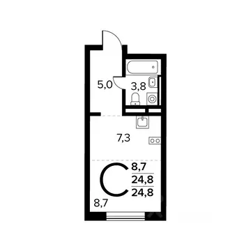 Студия Москва Новые Ватутинки жилрайон, Заречный мкр,  (24.8 м)