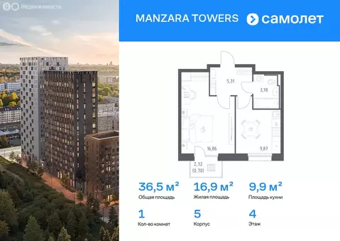 3-комнатная квартира: Казань, ЖК Манзара Тауэрс (78.23 м)