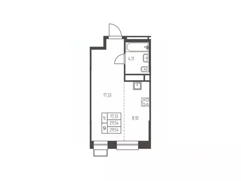 Квартира, студия, 29.5 м