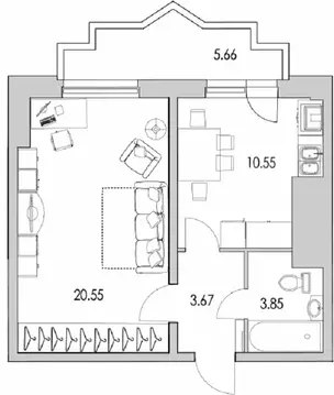 1-комнатная квартира: Санкт-Петербург, улица Кустодиева, 7к1 (44.28 м)