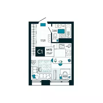 Студия Тульская область, Тула ул. Чмутова, 158Д (25.67 м)