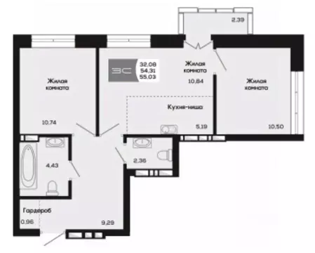 2-к кв. Новосибирская область, Новосибирск ул. Титова, 48 (54.31 м)