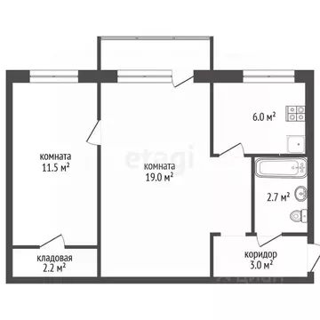 2-к кв. Челябинская область, Челябинск ул. Елькина, 84в (44.6 м)