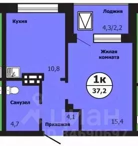 1-к кв. Красноярский край, Красноярск ул. Лесников, 51Б (37.2 м)