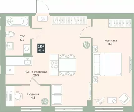 1-к кв. Курганская область, Курган Заозерный жилрайон, 6А мкр, ул. ...