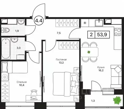 2-к кв. Московская область, Пушкино Пушкино Град жилой комплекс, к2 ...