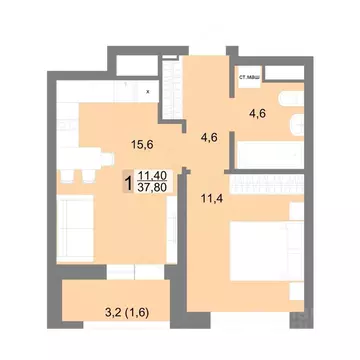 1-к кв. Свердловская область, Екатеринбург ул. Семена Лагоды, 80 (37.8 ...