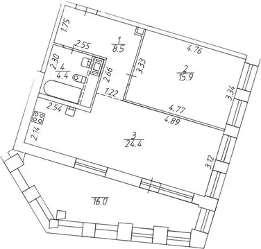 1-комнатная квартира: Санкт-Петербург, улица Челюскина, 10 (58 м)