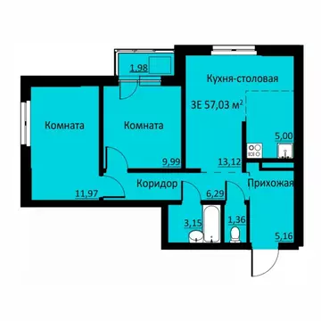 3-к кв. Пермский край, д. Кондратово ул. Водопроводная, 6/2 (57.05 м)