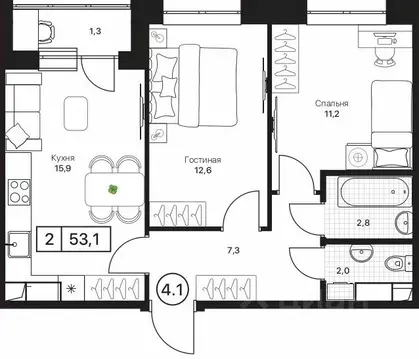 2-к кв. Московская область, Пушкино Пушкино Град жилой комплекс, к2 ...
