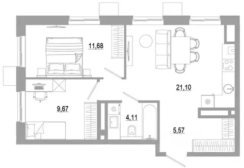 2-к кв. Астраханская область, Астрахань Энергетическая ул. (52.13 м)