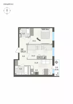 3-к кв. Пермский край, Пермь бул. Гагарина, 72 (59.9 м)