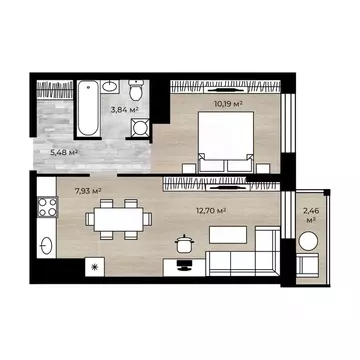 2-к кв. Ярославская область, Ярославль Аэропарк жилой комплекс (41.37 ...