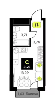 Квартира-студия: Тюмень, улица Андрея Приказнова, 7 (20.3 м)