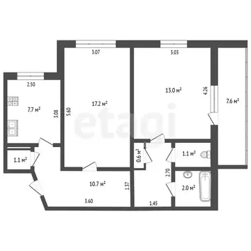 2-комнатная квартира: Орёл, набережная Дубровинского, 96 (52.8 м)