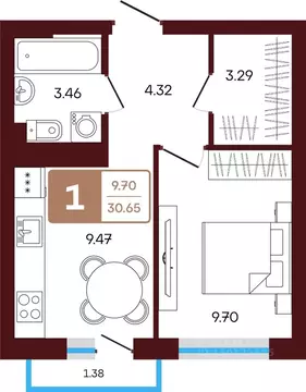 1-к кв. Башкортостан, Иглинский район, с. Акбердино  (30.65 м)