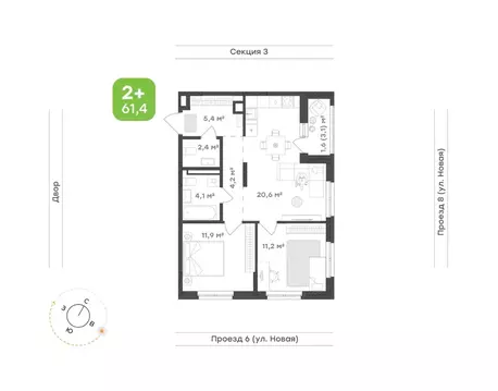 2-к кв. Свердловская область, Екатеринбург Академический мкр, 20-й ...