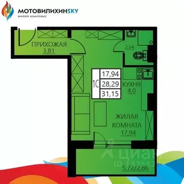 1-к кв. Пермский край, Пермь ул. Гашкова, 53к3 (31.15 м)
