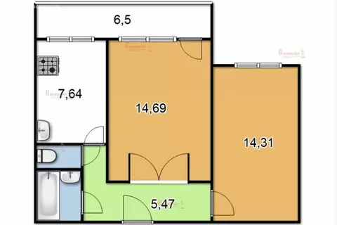 2-комнатная квартира: Верхняя Пышма, Успенский проспект, 58 (47 м)