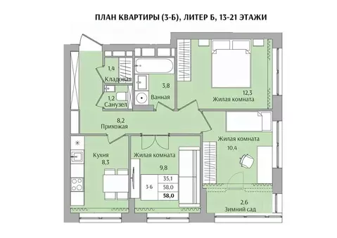 3-к кв. Нижегородская область, Нижний Новгород Якорная ул. (58.0 м)