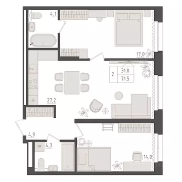 2-к кв. Башкортостан, Уфа 563-й кв-л,  (71.5 м)