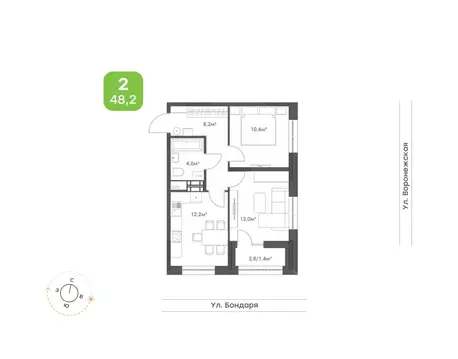 2-к кв. Хабаровский край, Хабаровск Воронежский Бульвар жилой комплекс ...