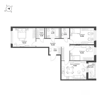 3-к кв. Свердловская область, Екатеринбург Солнечный жилрайон,  (94.0 ...
