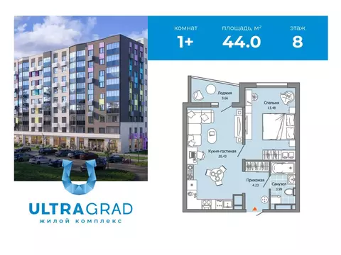 1-к кв. Ульяновская область, Ульяновск Юго-Западный мкр, Ультраград ...