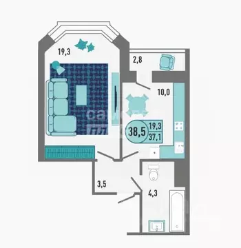 1-к кв. Липецкая область, Липецк Европейский мкр, Геометрия жилой ...