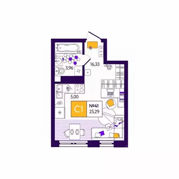 Студия Тульская область, Тула Все и Сразу жилой комплекс (25.29 м)