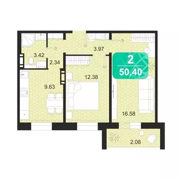 2-к кв. Забайкальский край, Чита ул. Богдана Хмельницкого, 16 (50.4 м)