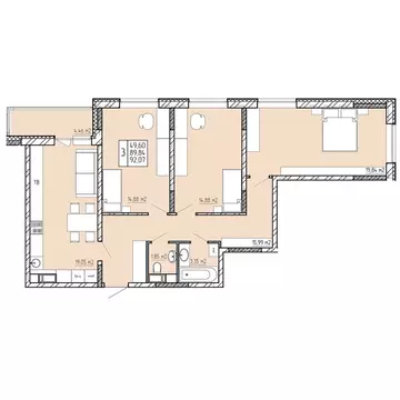 3-комнатная квартира: Калуга, улица Пухова, 58 (92.07 м)