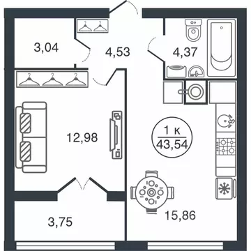 1-к кв. Тверская область, Тверь Бурашевское ш., 60 (43.54 м)