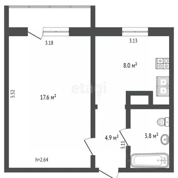 1-к кв. Ямало-Ненецкий АО, Ноябрьск Магистральная ул., 69 (34.0 м)
