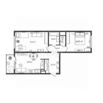 2-к кв. Тюменская область, Тюмень ул. Александра Митинского, 4 (67.9 ...