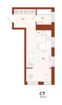 Студия Тюменская область, Тюмень ул. Новаторов, 30 (29.0 м)