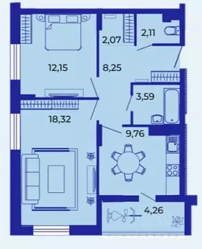 2-к кв. Брянская область, Брянск ул. Имени О.С. Визнюка, 18 (60.51 м)